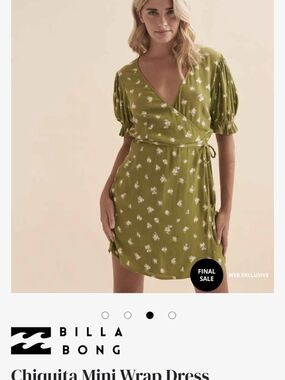 Billabong Olive Floral Wrap Mini Dress